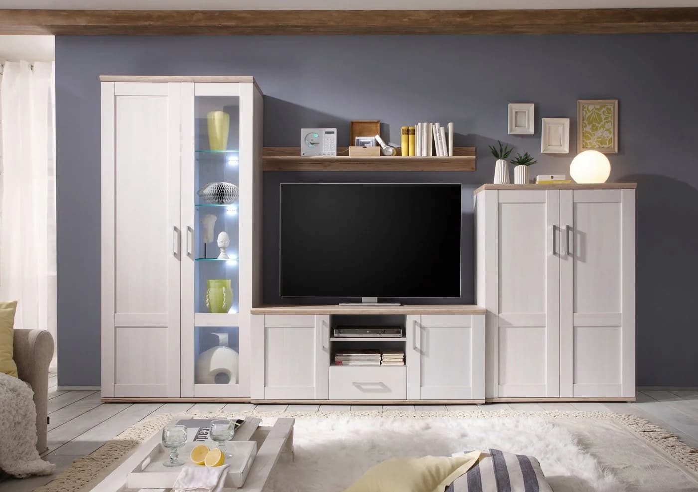 HBZ Wohnwand Romance Landhausstil mit LED-Beleuchtung Weiß - Bild 2