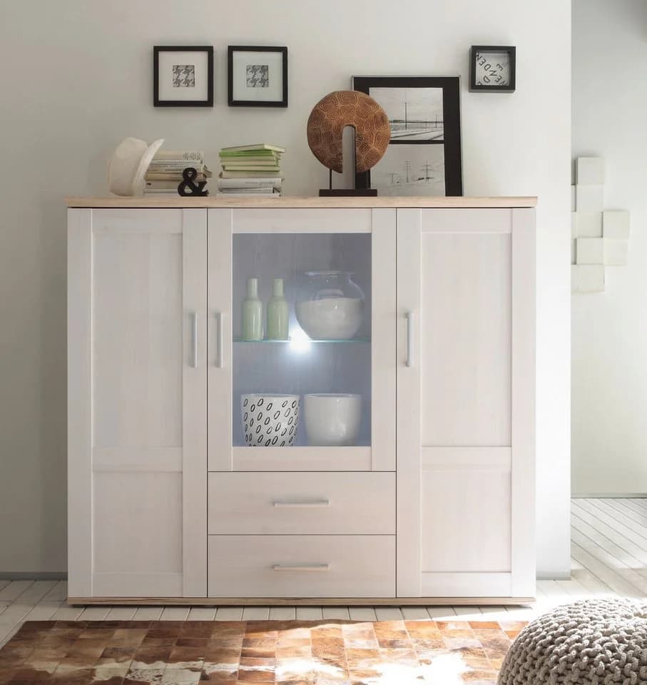HBZ-MEBLE Highboard Romance Landhausstil mit LED-Beleuchtung Weiß - Bild 2