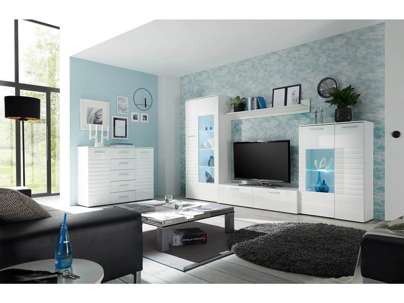 HBZ Wohnwand 4-teilig Weiß mit LED-Beleuchtung - Bild 5