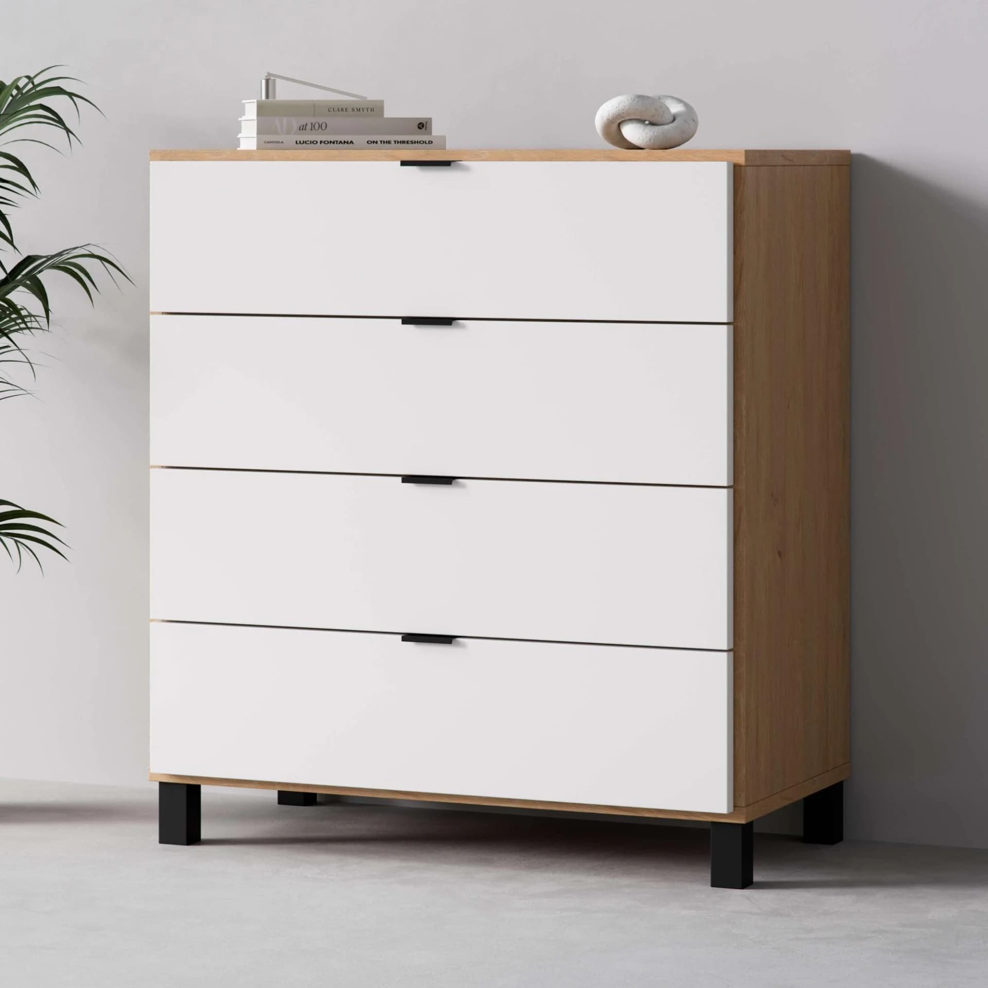 Kommode VOX SIMPLE Sideboard mit 4 Schubladen, Eiche/Weiß