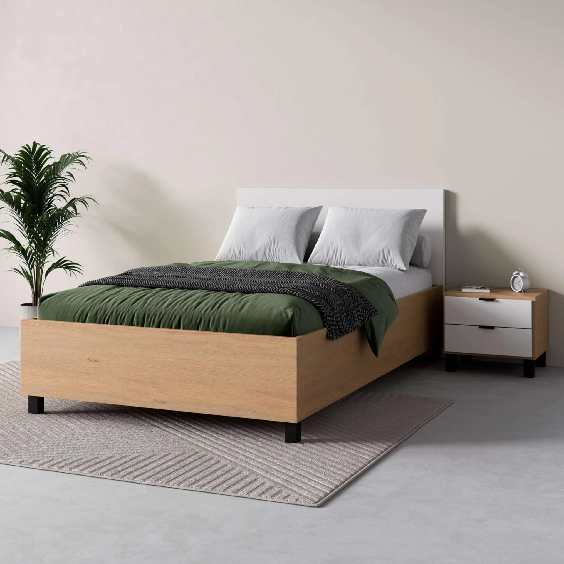 Bett VOX SIMPLE mit Bettkasten - Eiche, Weiß, Schwarz