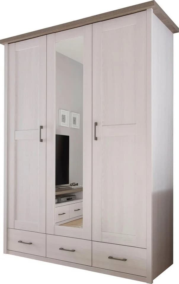 Carryhome Kleiderschrank Luca Landhaus Design Weiß 3 Türen 3 Schubladen - Bild 2