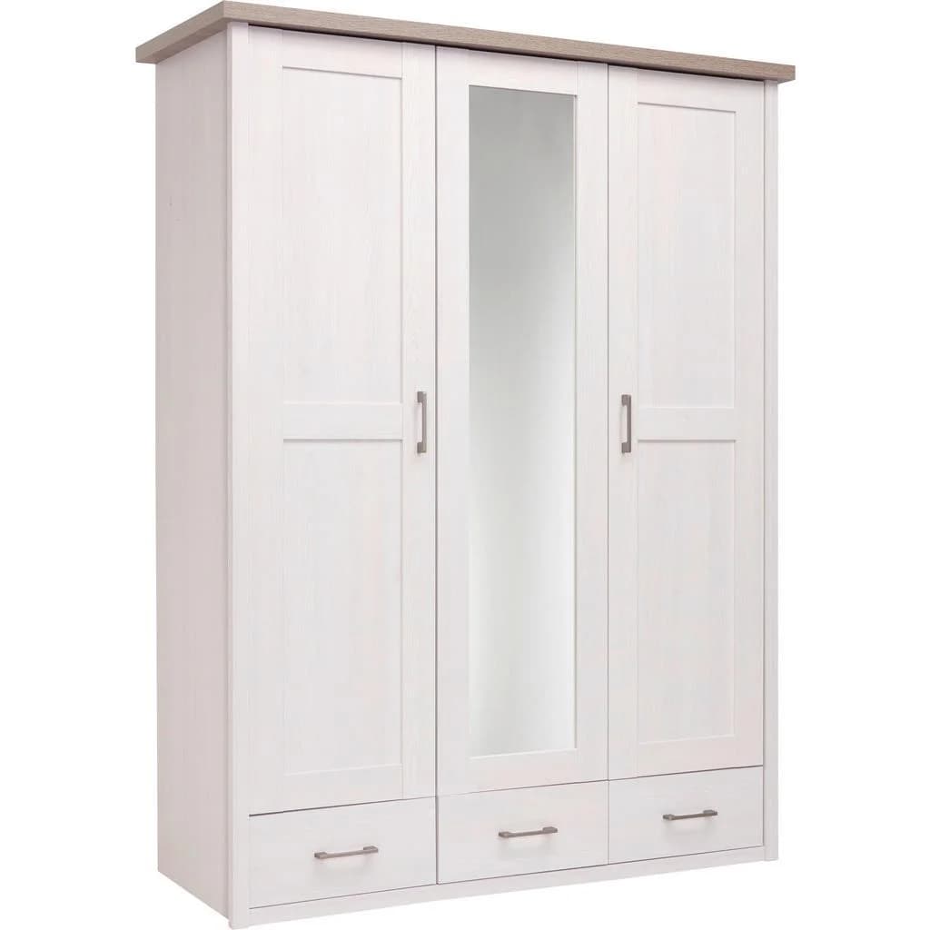 Carryhome Kleiderschrank Luca Landhaus Design Weiß 3 Türen 3 Schubladen - Bild 4