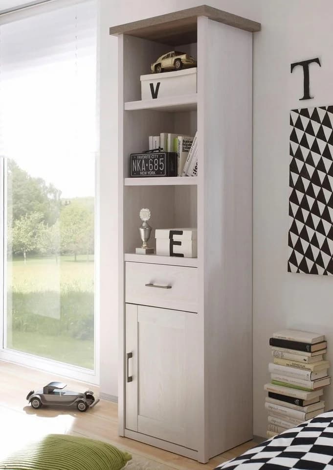 Carryhome Standregal Weiß Trüffeleiche 3 Fächer 1 Schublade - Bild 2