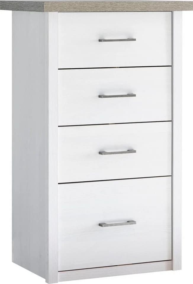 Begabino Kommode Pinie Weiß 4 Schubladen