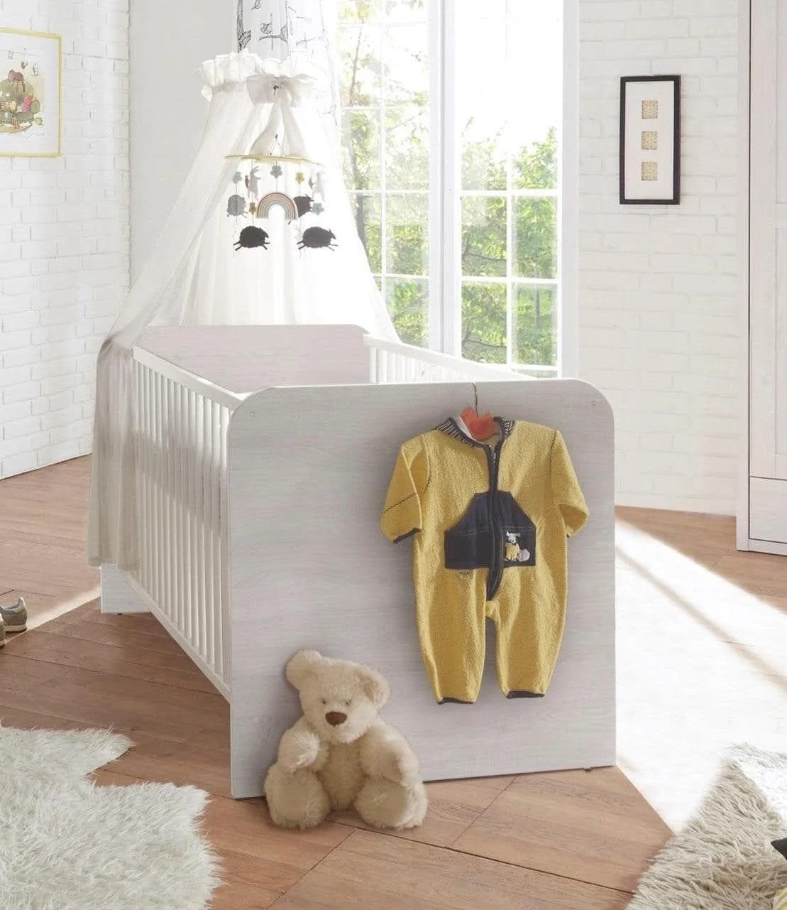 Begabino Babybett Luca Weiß Pinie mit Schlupfsprossen