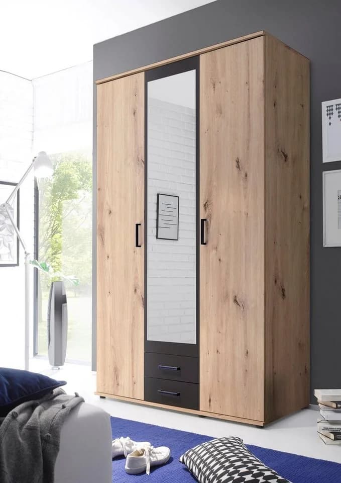 SCHLAFKONTOR Drehtürenschrank Artisan Eiche Anthrazit 3-Türer