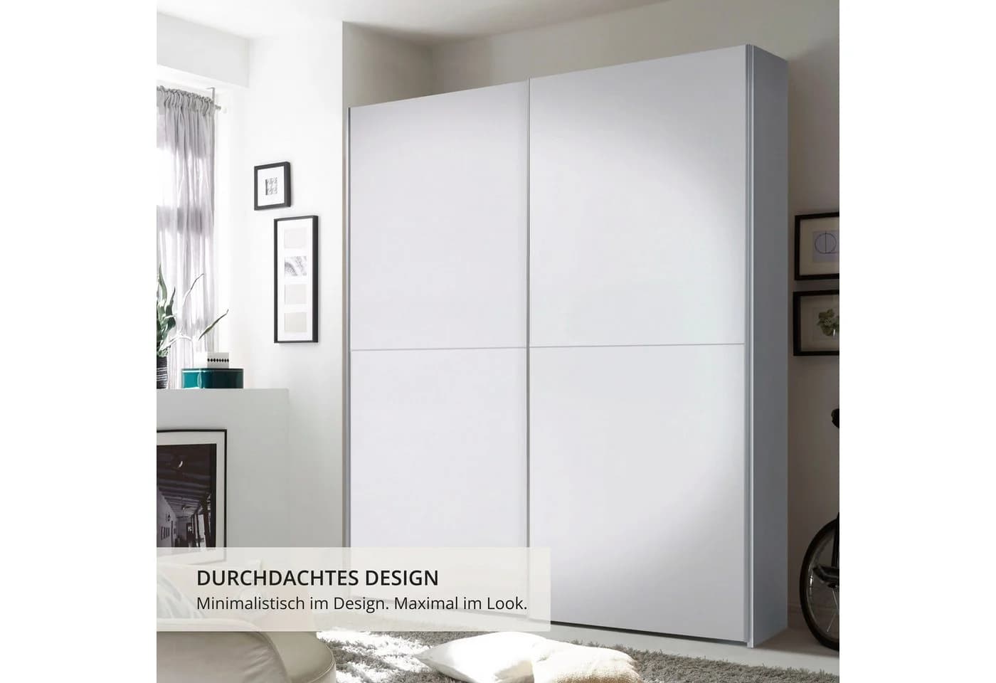 Schlafkontor Schwebetürenschrank Time Weiß mit Schachbrettoptik