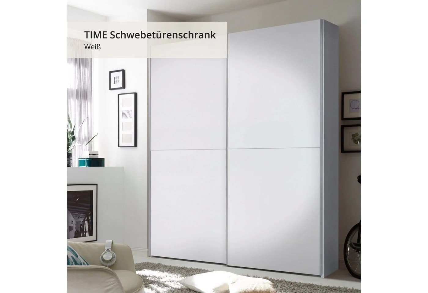 Schlafkontor Schwebetürenschrank Time Weiß mit Schachbrettoptik - Bild 3