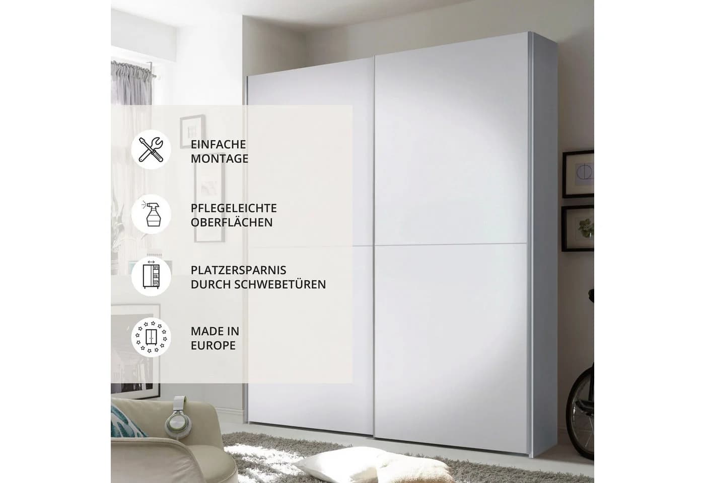Schlafkontor Schwebetürenschrank Time Weiß mit Schachbrettoptik - Bild 4