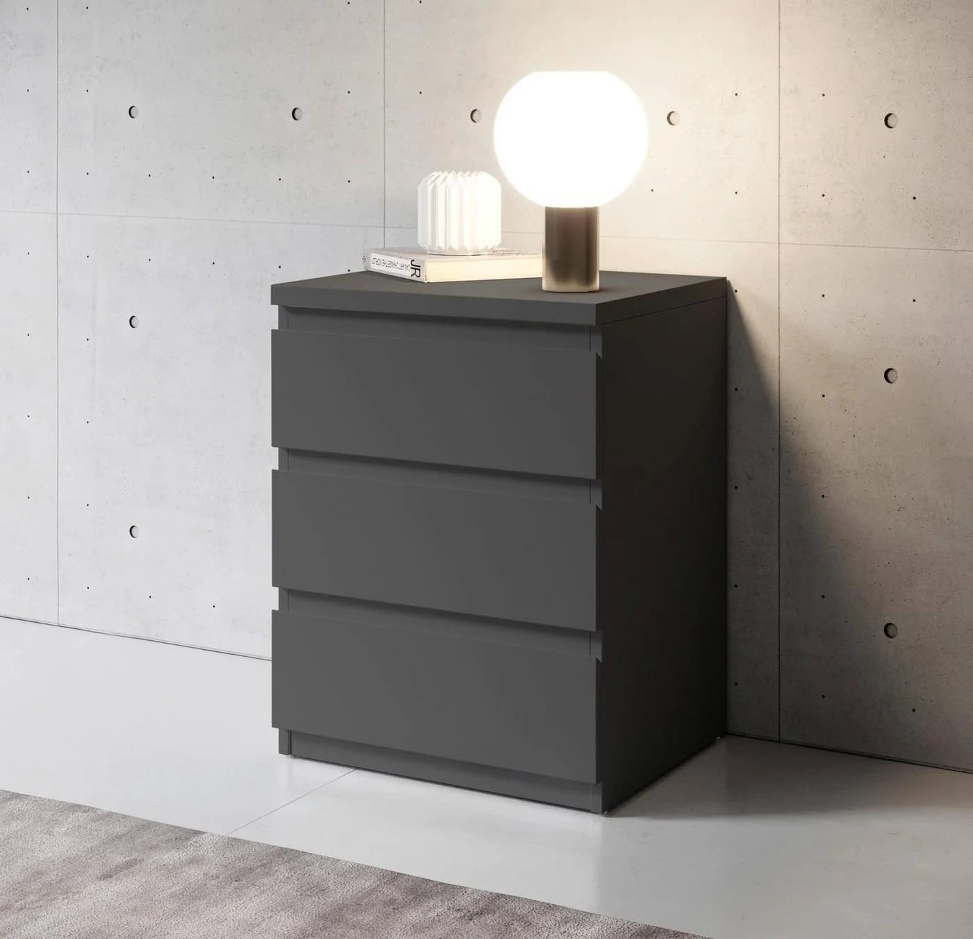 Schlafkontor Nachtkommode Olli Grau 3 Schubladen Modern