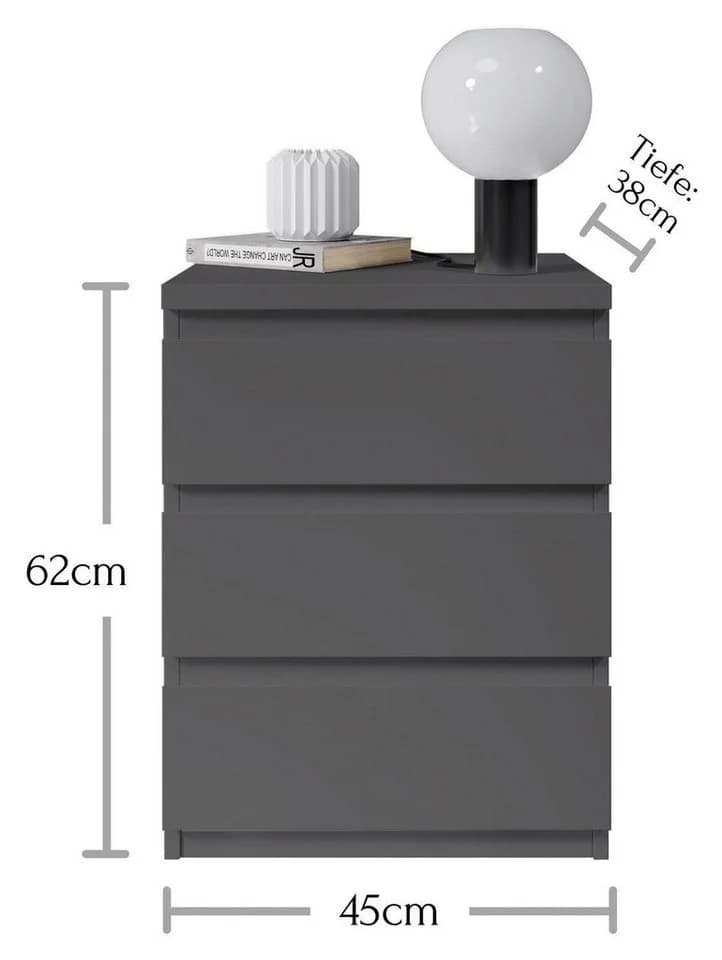 Schlafkontor Nachtkommode Olli Grau 3 Schubladen Modern - Bild 4