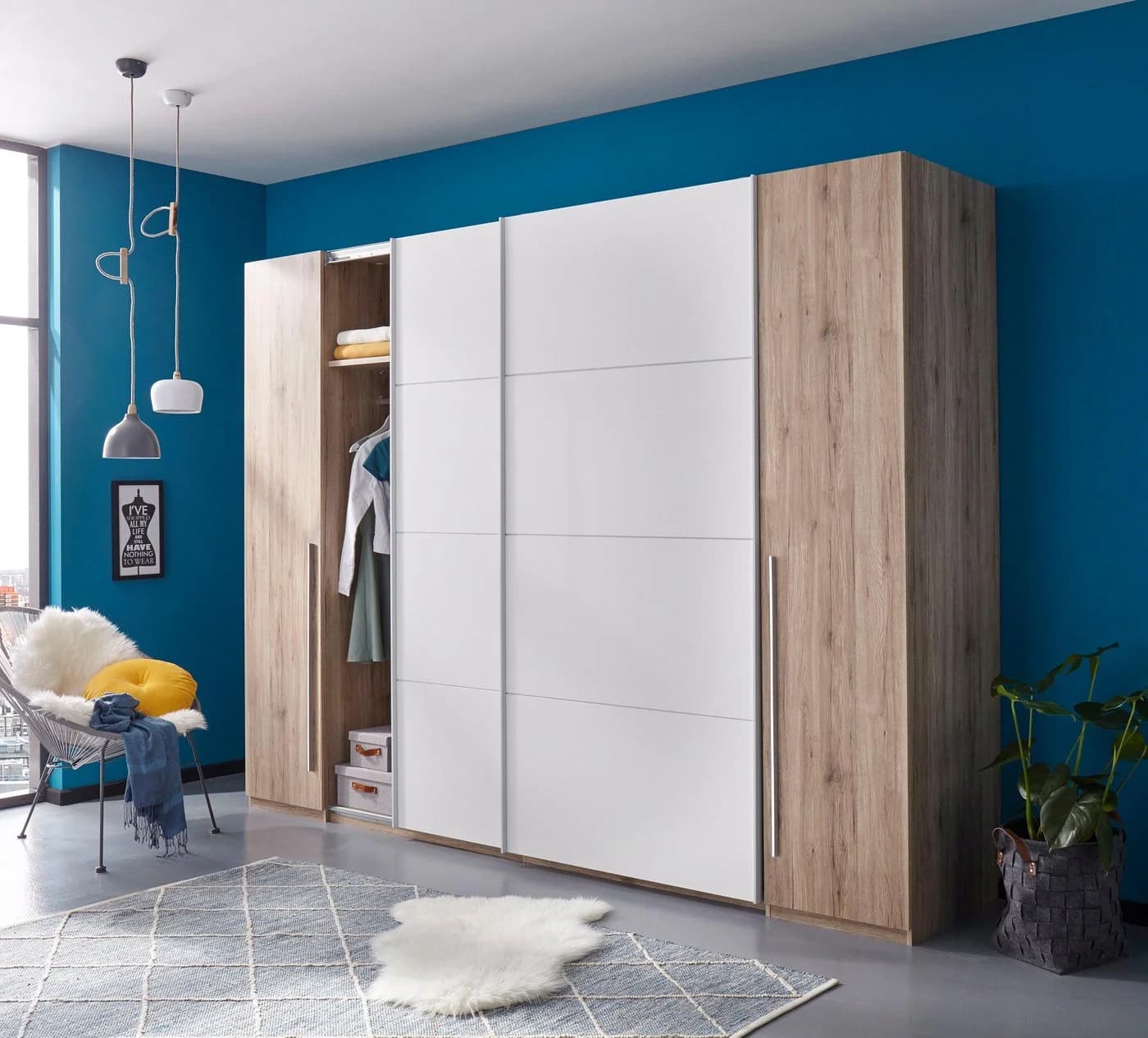 Schlafkontor Kleiderschrank Weiß Eiche San Remo Dreh- und Schwebetüren