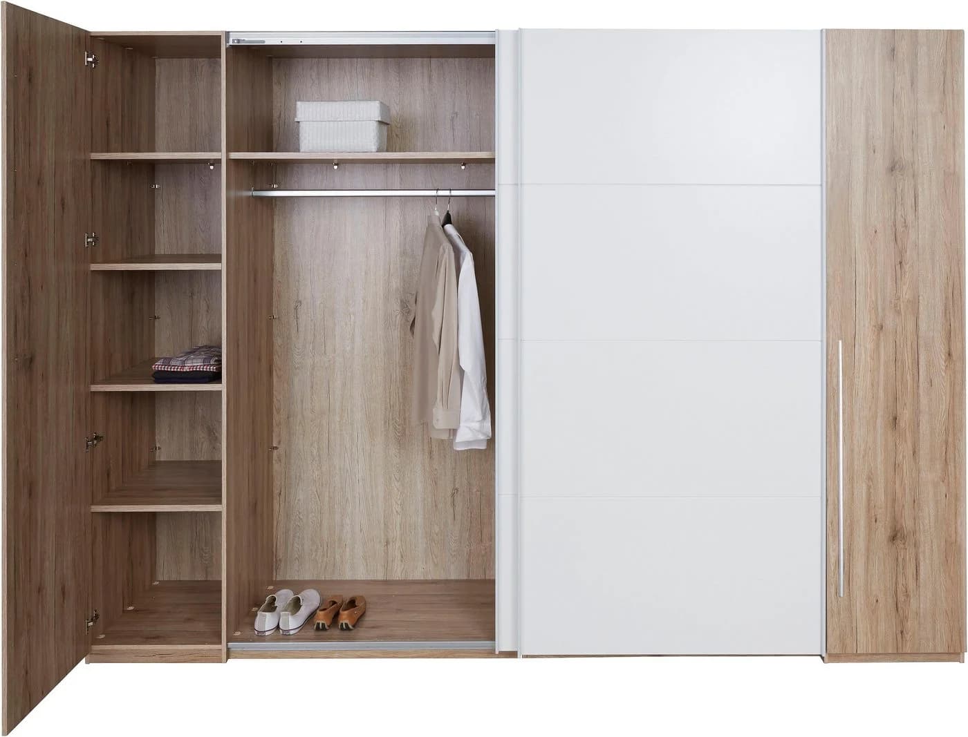 Schlafkontor Kleiderschrank Weiß Eiche San Remo Dreh- und Schwebetüren - Bild 5