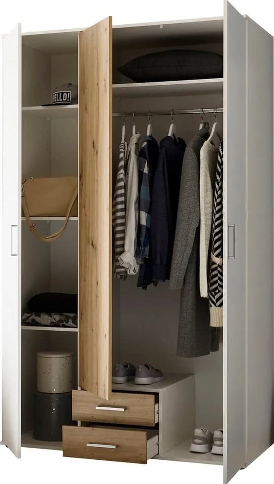 Schlafkontor Kleiderschrank Marburg Weiß Artisan Eiche mit Schubladen - Bild 5