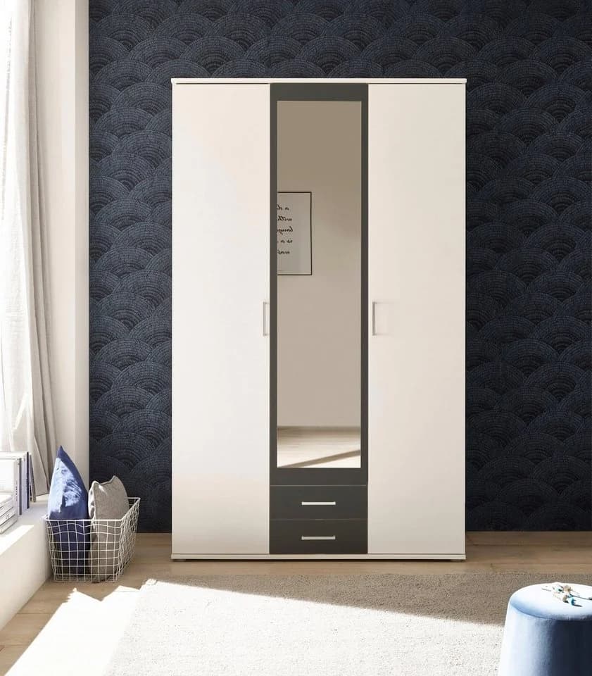 Schlafkontor Kleiderschrank Hanau Weiß Graphit 3-Türig