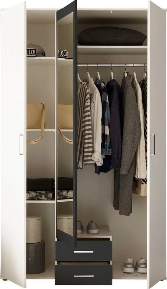 Schlafkontor Kleiderschrank Hanau Weiß Graphit 3-Türig - Bild 3