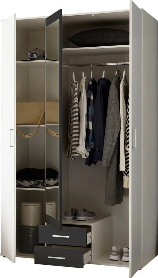 Schlafkontor Kleiderschrank Hanau Weiß Graphit 3-Türig - Bild 4