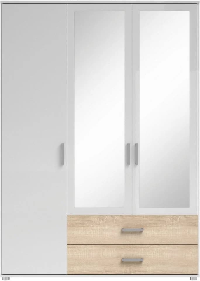 SCHLAFKONTOR Ivar Kleiderschrank mit Spiegeltüren Weiß/Eiche Sonoma - Bild 3