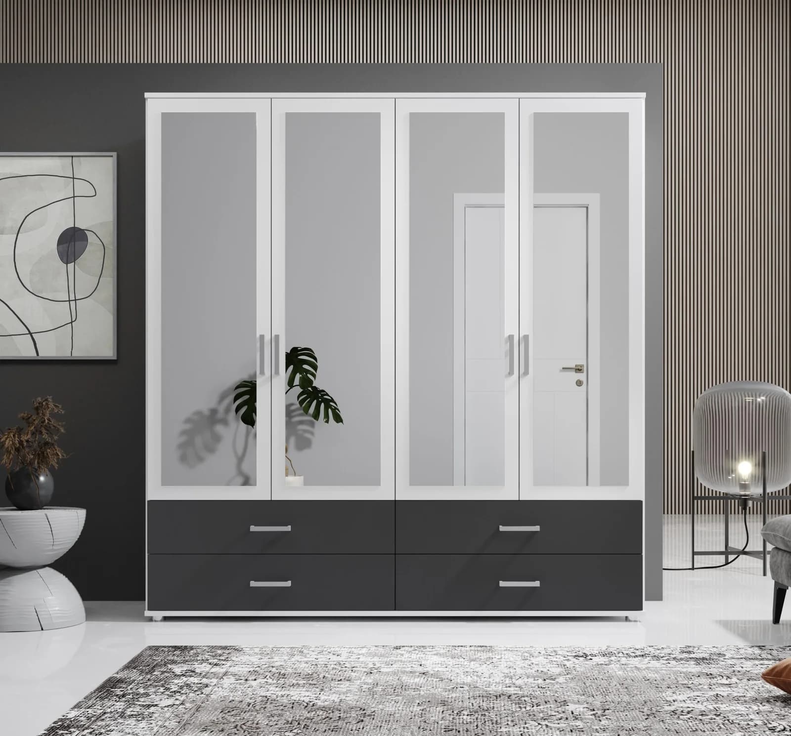 Schlafkontor Ivar Kleiderschrank mit Spiegeltüren Weiß Graphit