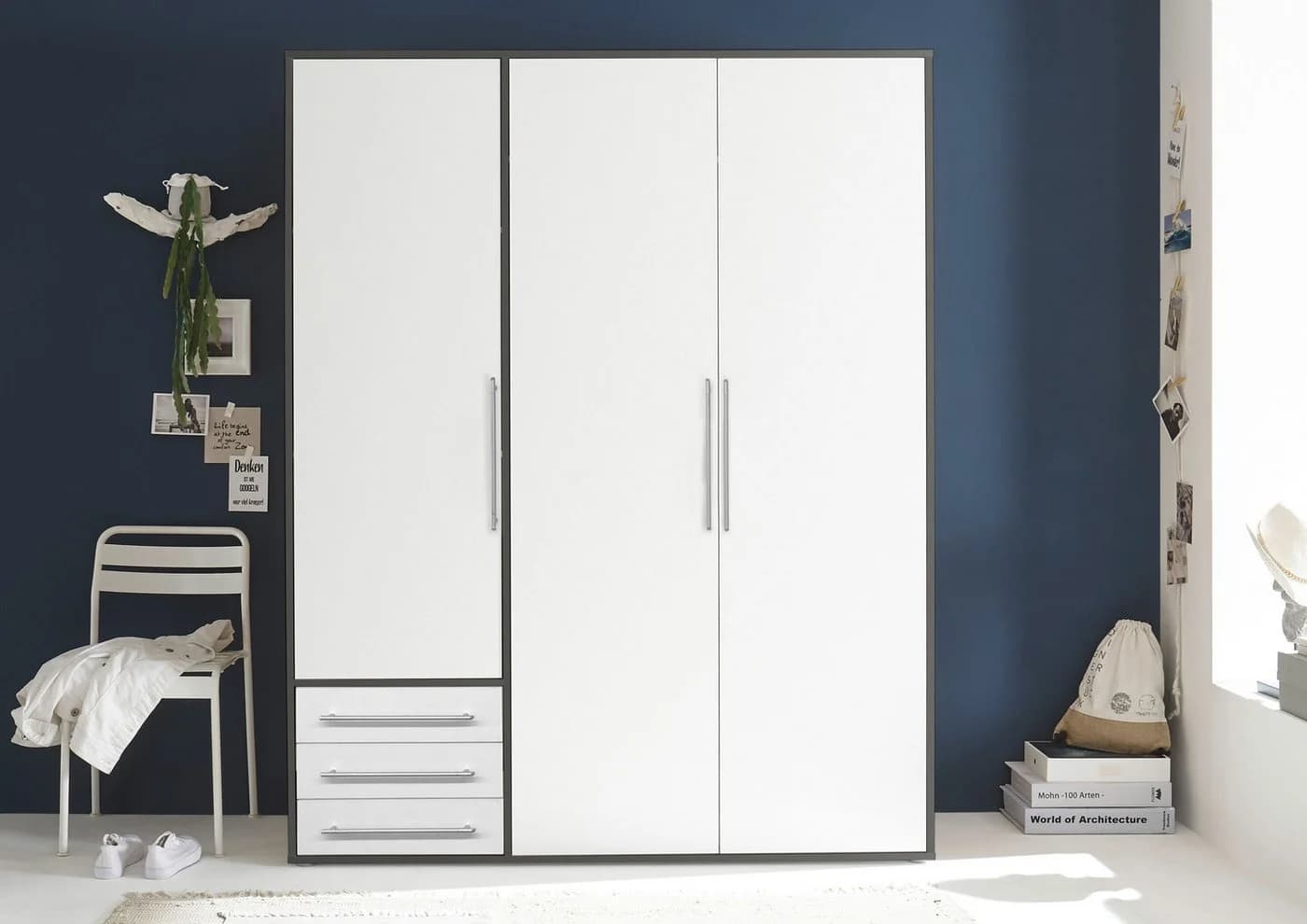 Schlafkontor Lyss Drehtürenschrank Grau Weiß 155cm - Bild 2