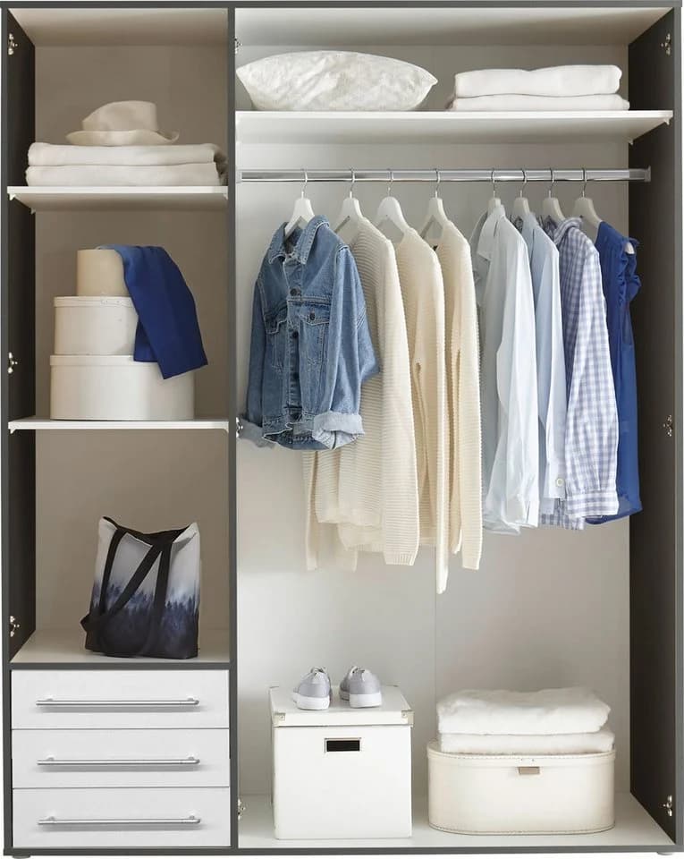 Schlafkontor Lyss Drehtürenschrank Grau Weiß 155cm - Bild 5