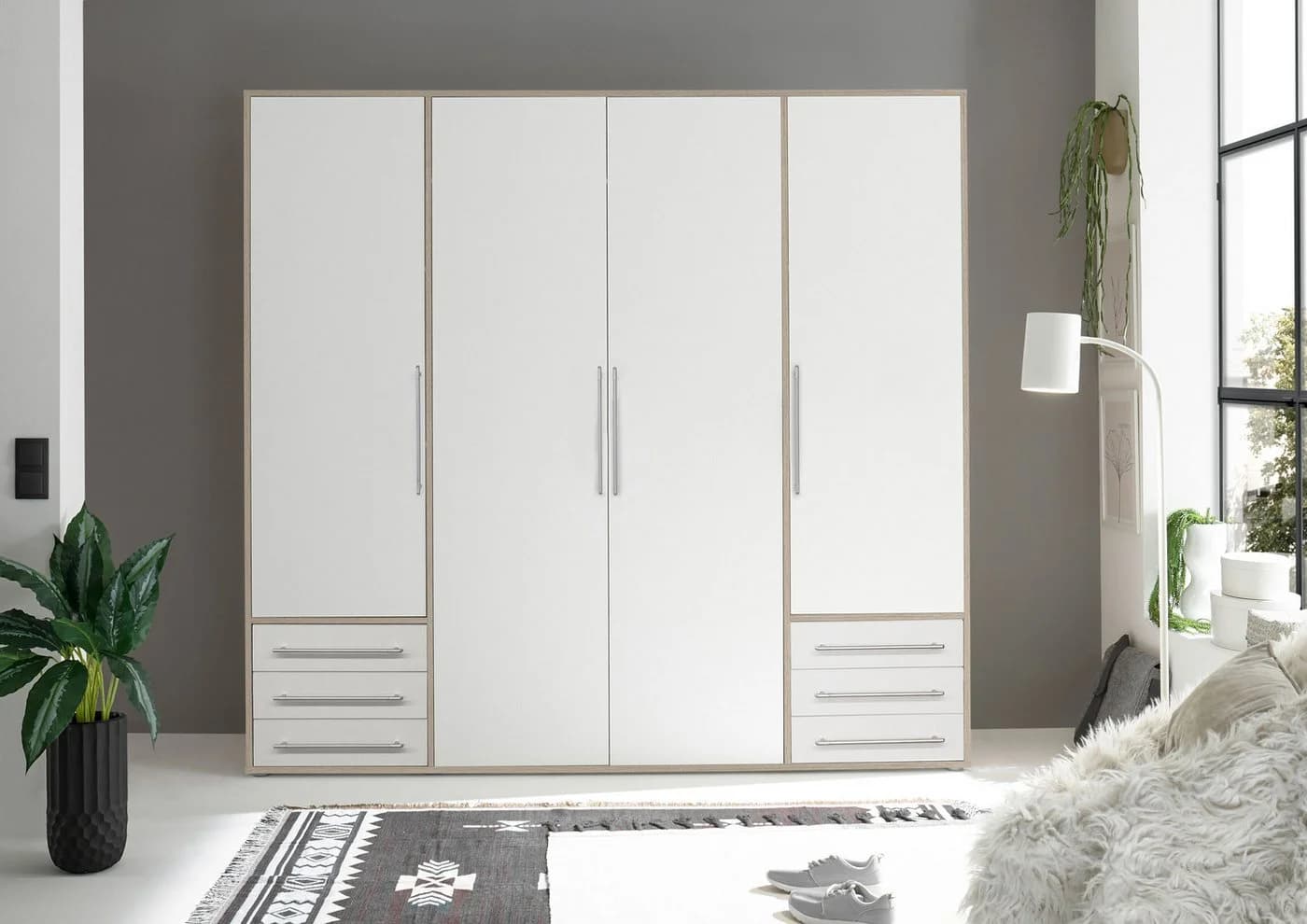 Schlafkontor Lyss Drehtürenschrank Weiß Eiche 4 Türen - Bild 2