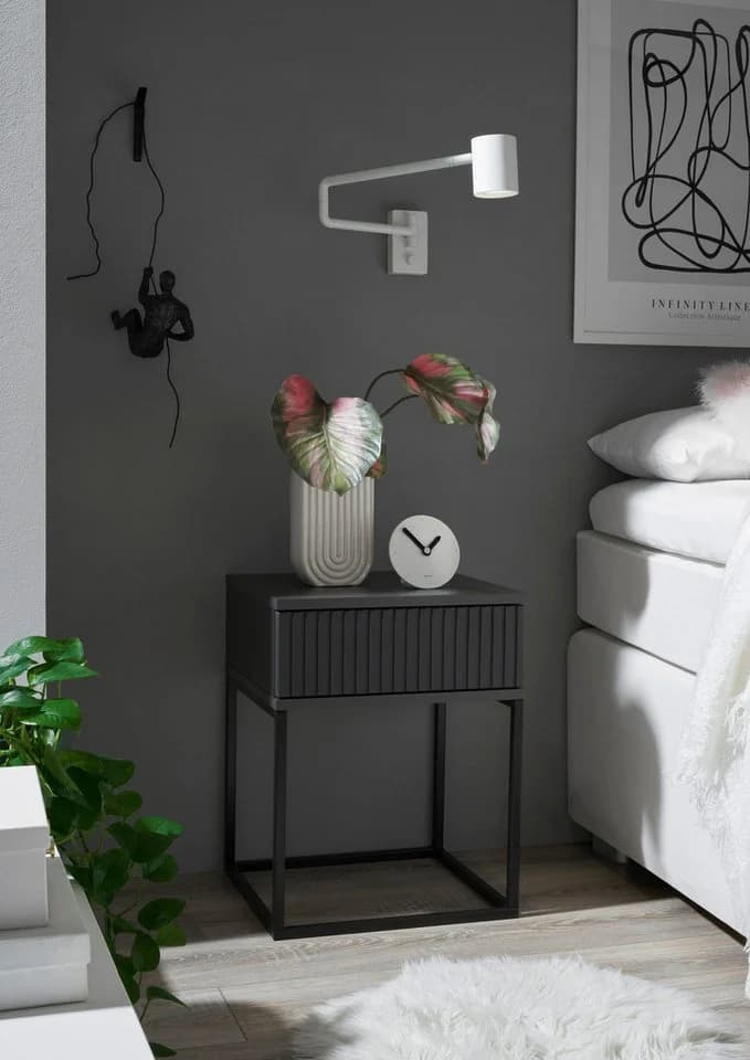 SCHLAFKONTOR Nachtkommode Marle Graphit mit Metallgestell und Push-to-open