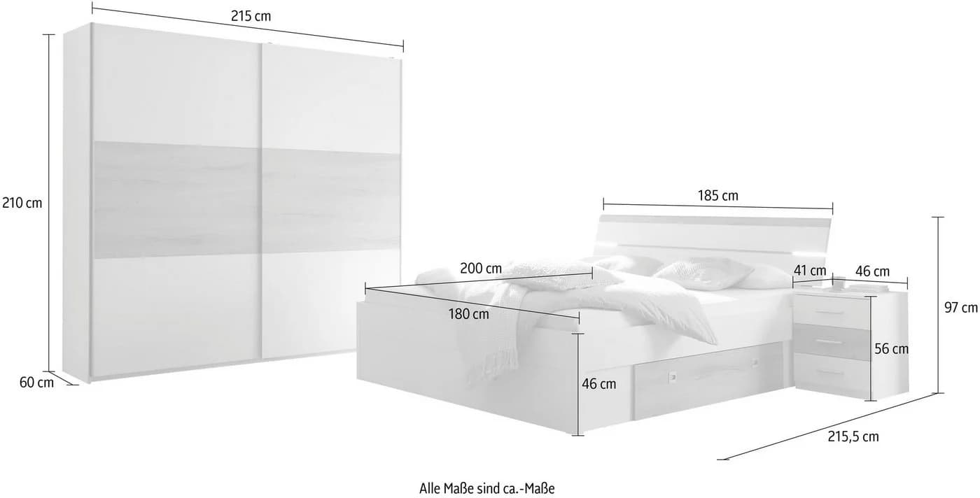 Schlafkontor Kiara Schlafzimmer-Set Weiß mit Beleuchtung und Schubkästen - Bild 3