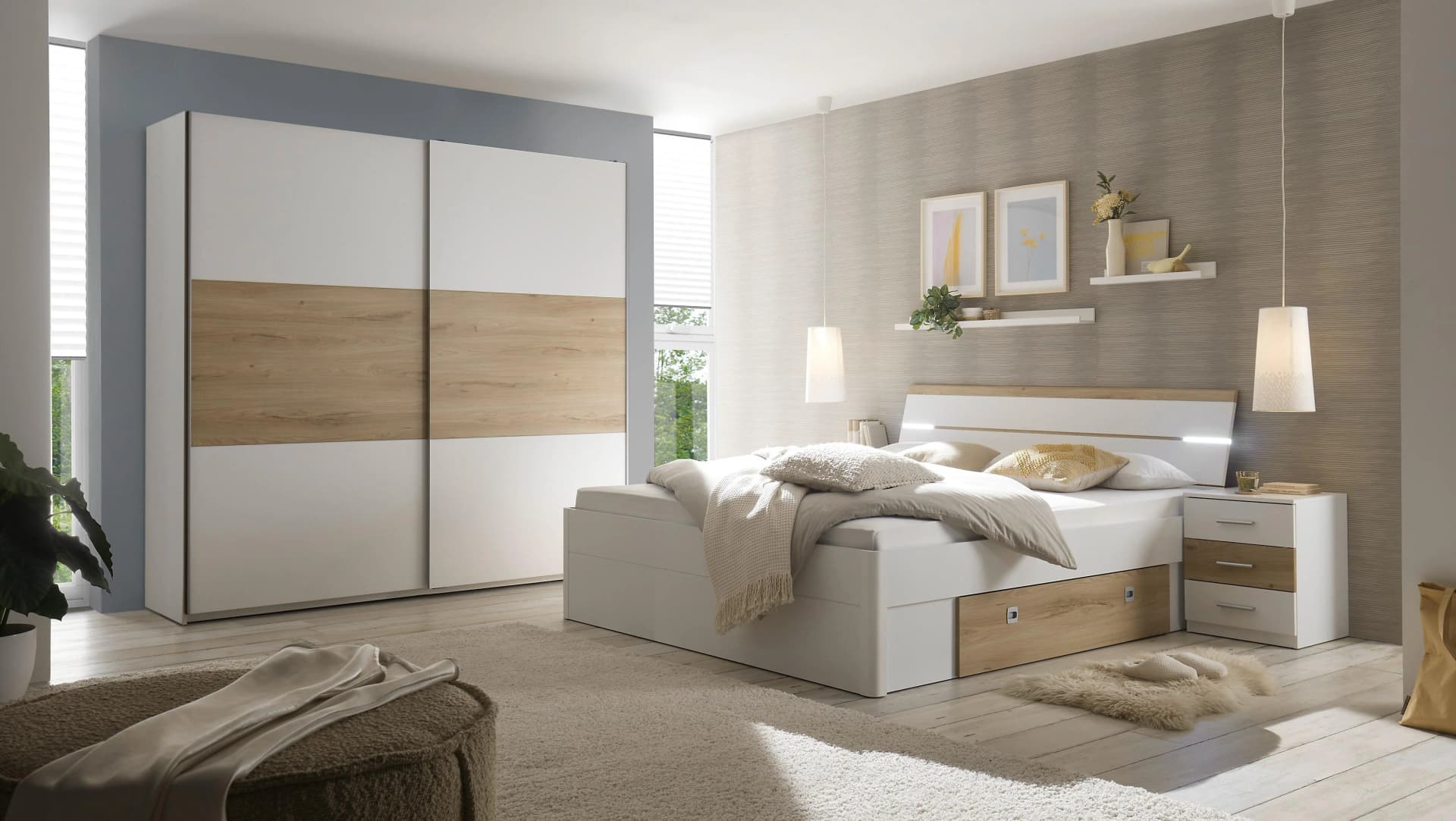 Schlafkontor Kiara Schlafzimmer-Set Weiß mit Beleuchtung und Schubkästen - Bild 4