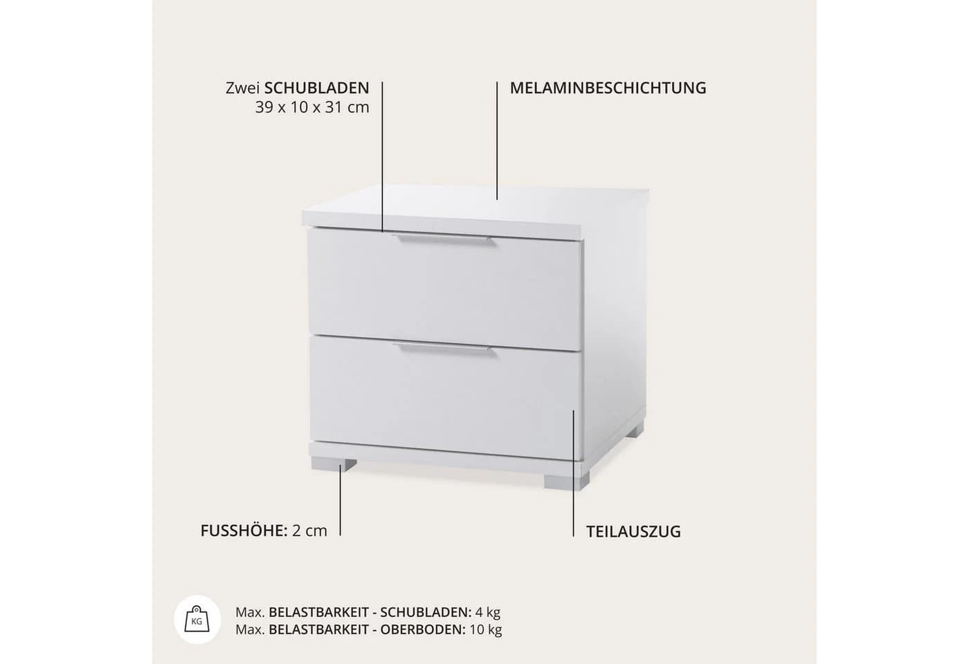 Schlafkontor Nachtkommode Smilla Nachttisch mit Schubkästen - Bild 3