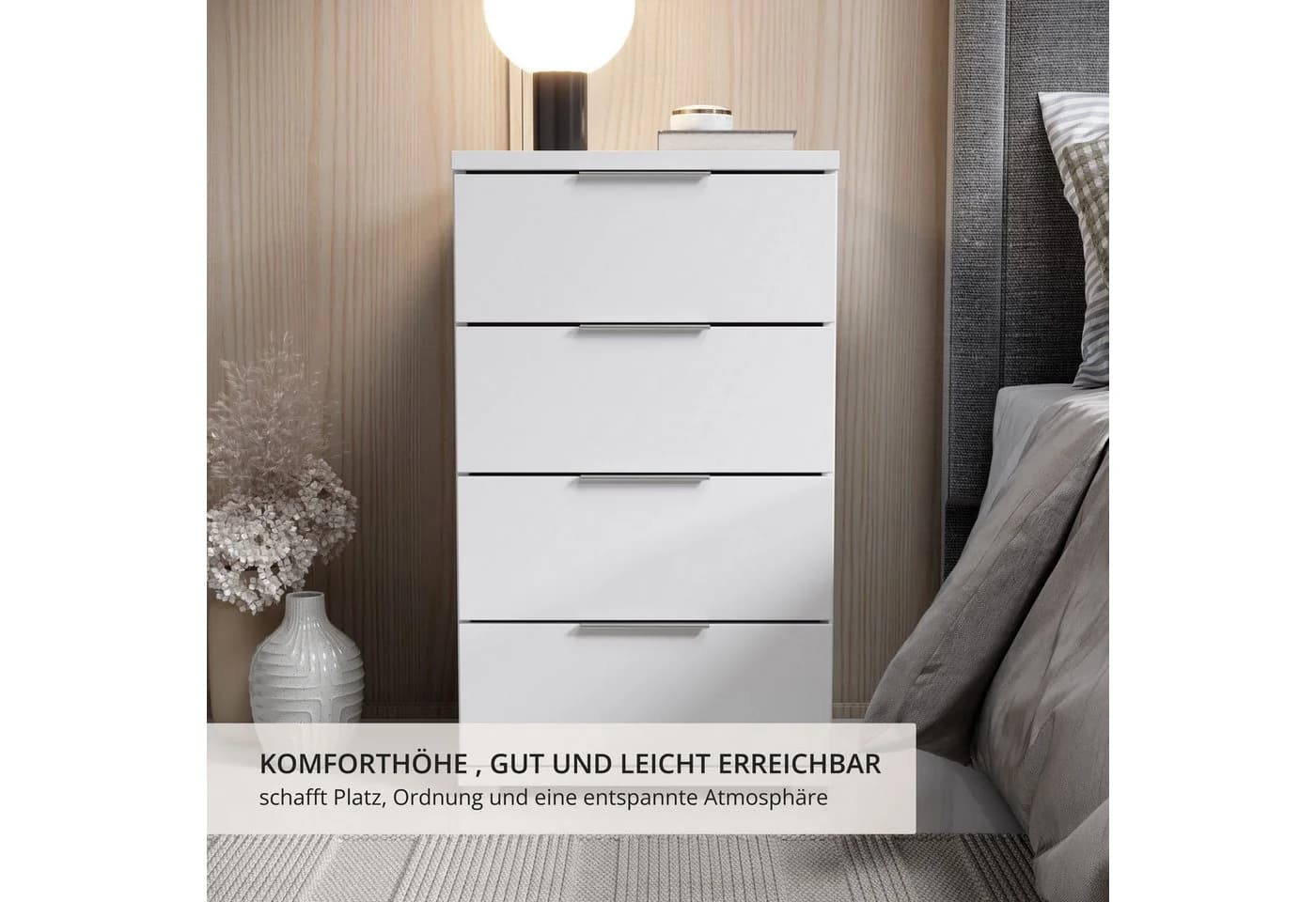 Schlafkontor Smilla Nachttisch Weiß mit 4 Schubladen - Bild 4