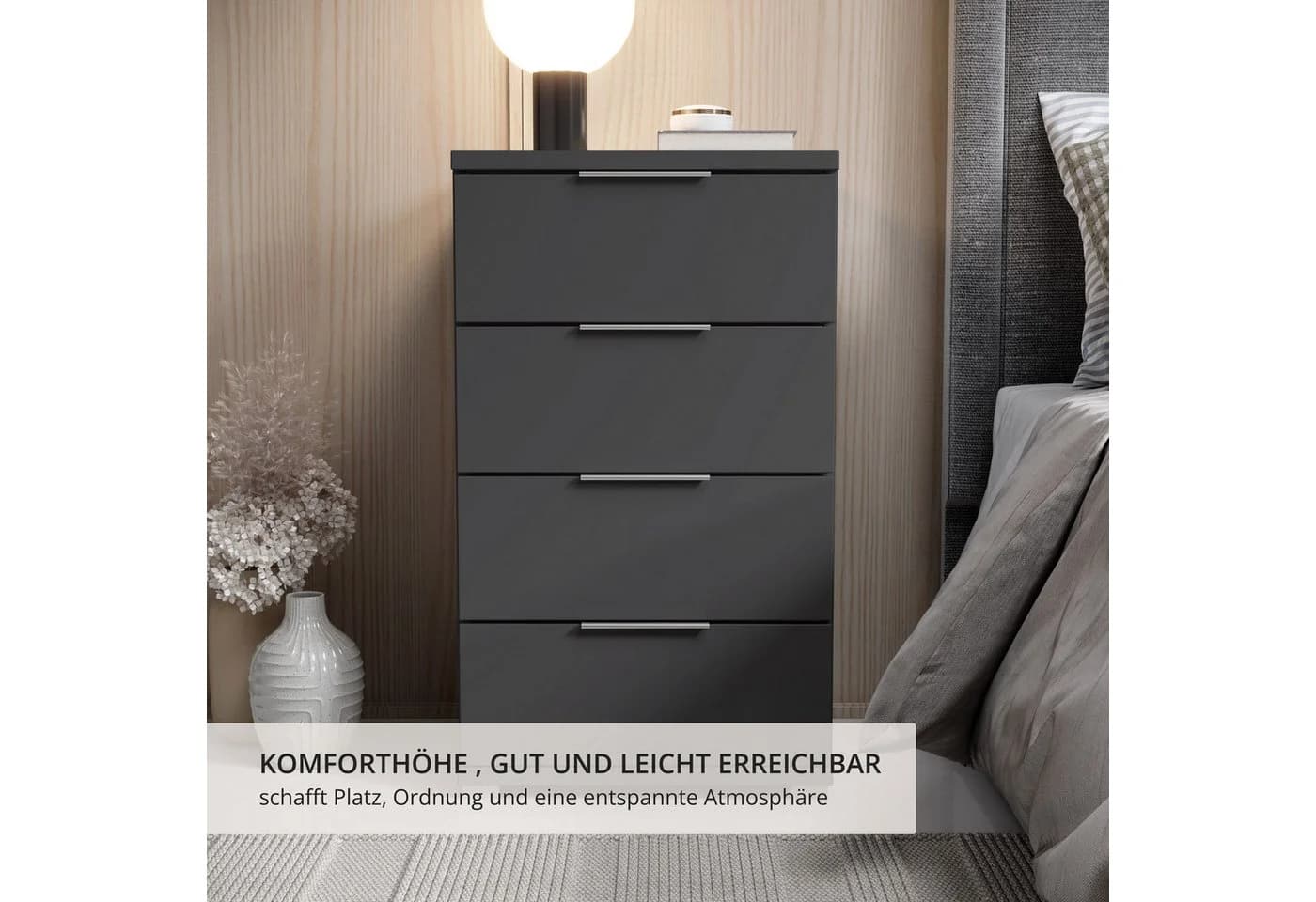 Schlafkontor Smilla Nachtkonsole Graphit mit Silbergriffen - Bild 4