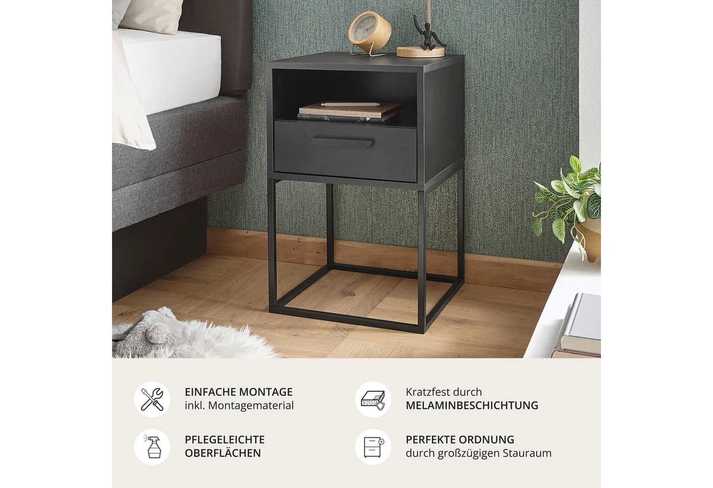 Schlafkontor Nachtkommode Cudro Graphit - Bild 4