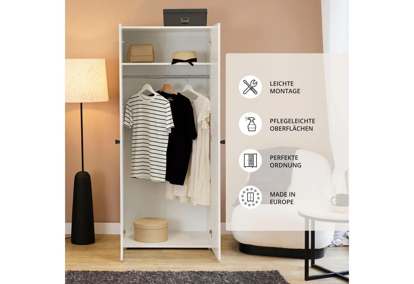 Schlafkontor Drehtürenschrank Base Kleiderschrank Joe Weiß Holzwerkstoff - Bild 4