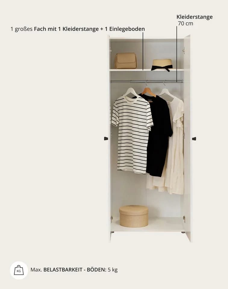 Schlafkontor Drehtürenschrank Base Kleiderschrank Joe Weiß Holzwerkstoff - Bild 5