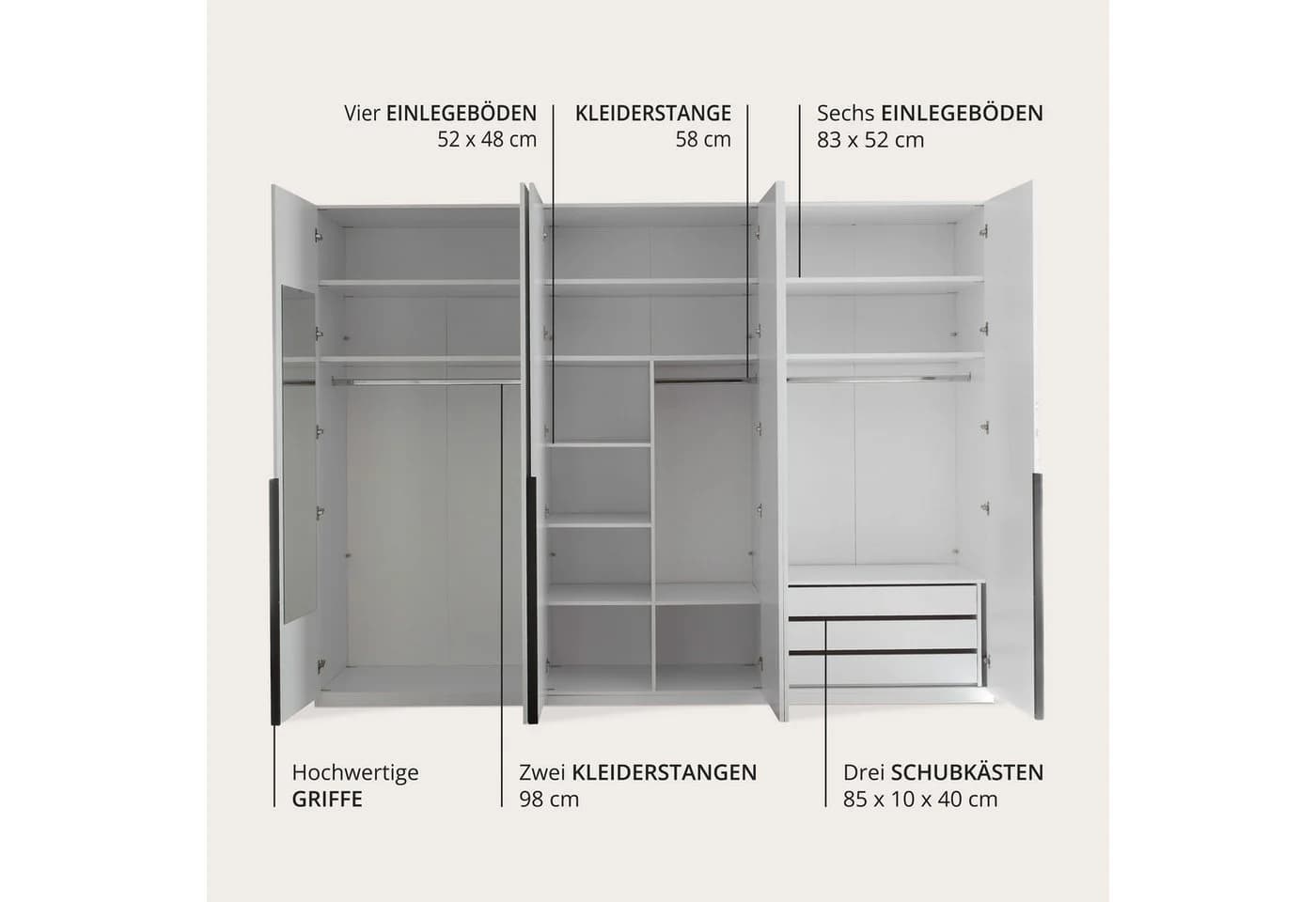 Schlafkontor Drehtürenschrank Camoleo 300cm Hochglanz Weiß Soft-Close - Bild 4