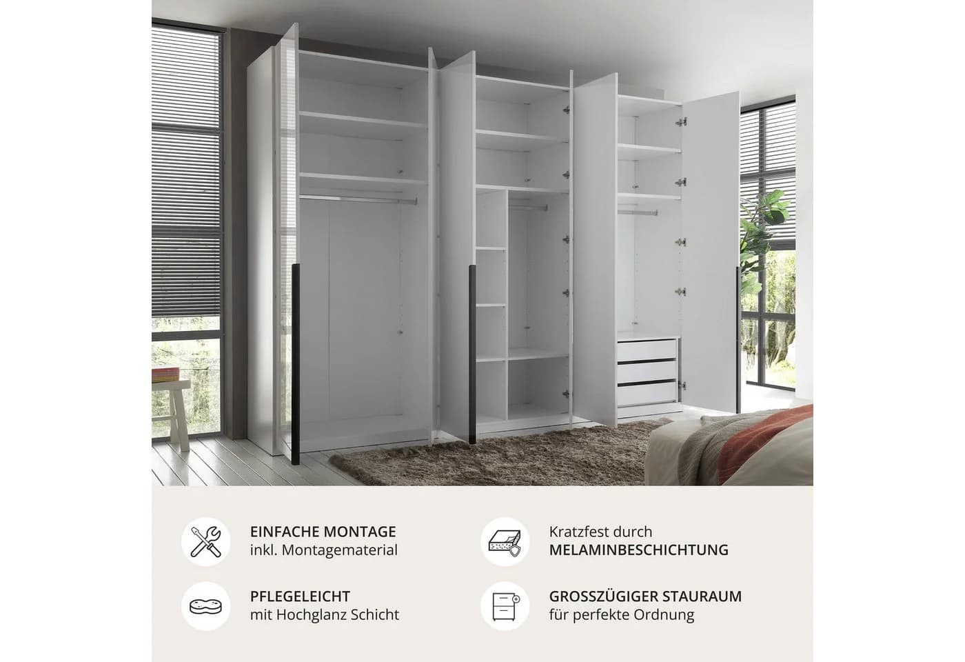 Schlafkontor Drehtürenschrank Camoleo 300cm Hochglanz Weiß Soft-Close - Bild 5