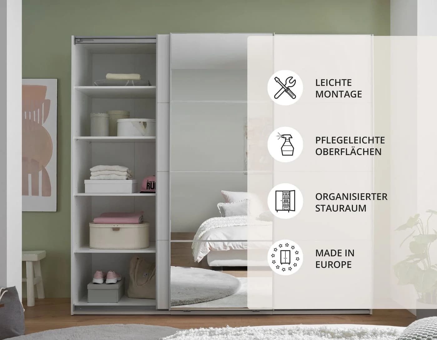 Schlafkontor Schwebetürenschrank Carano Weiß Spiegel - Bild 3