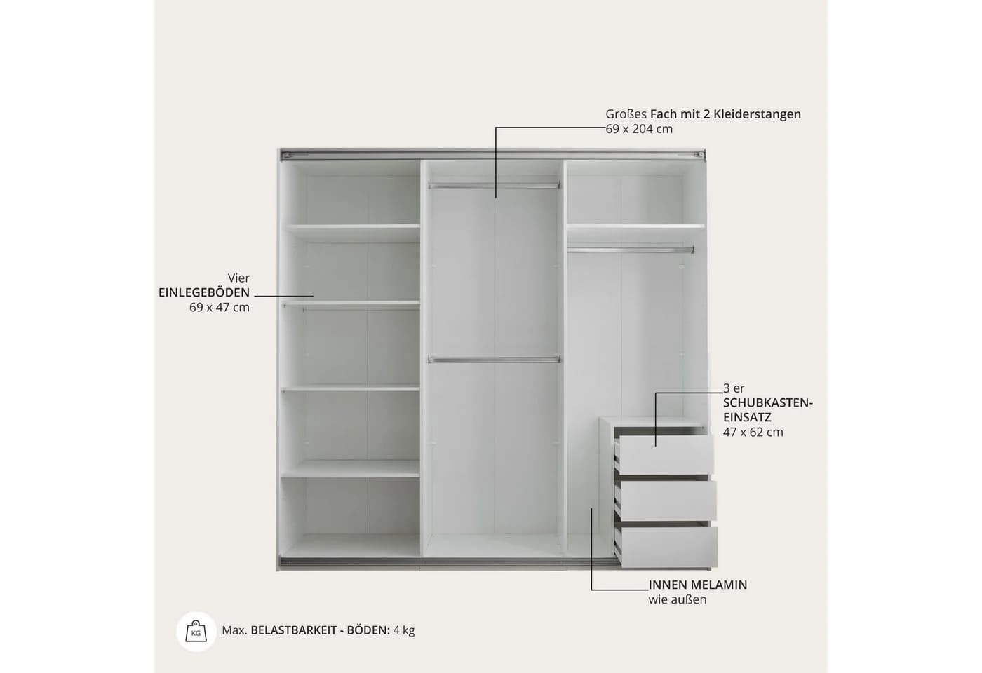 Schlafkontor Schwebetürenschrank Carano Weiß Spiegel - Bild 4
