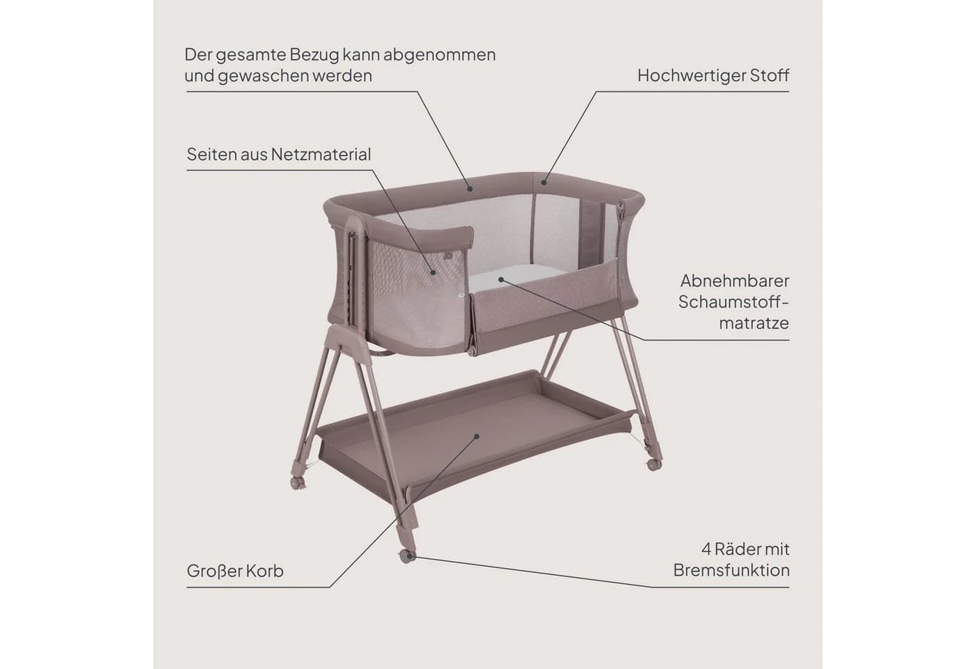 Lionelo Baby-Reisebett LUNA Beige 2in1 mit Höhenverstellung