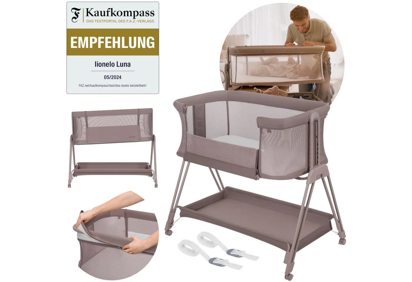 Lionelo Baby-Reisebett LUNA Beige 2in1 mit Höhenverstellung - Bild 2