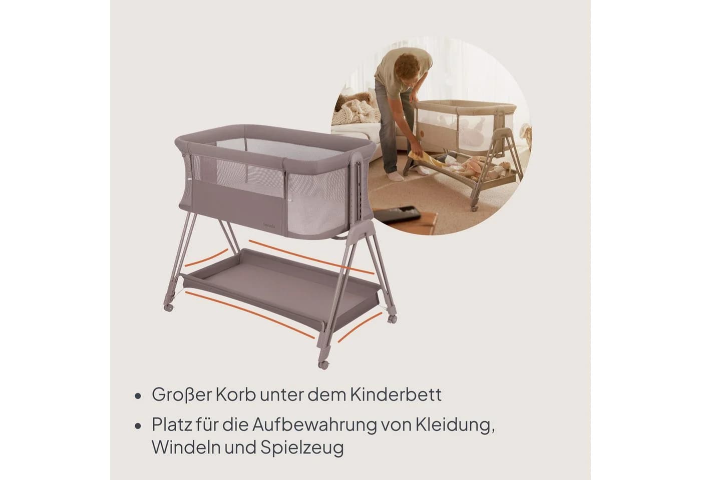 Lionelo Baby-Reisebett LUNA Beige 2in1 mit Höhenverstellung - Bild 4