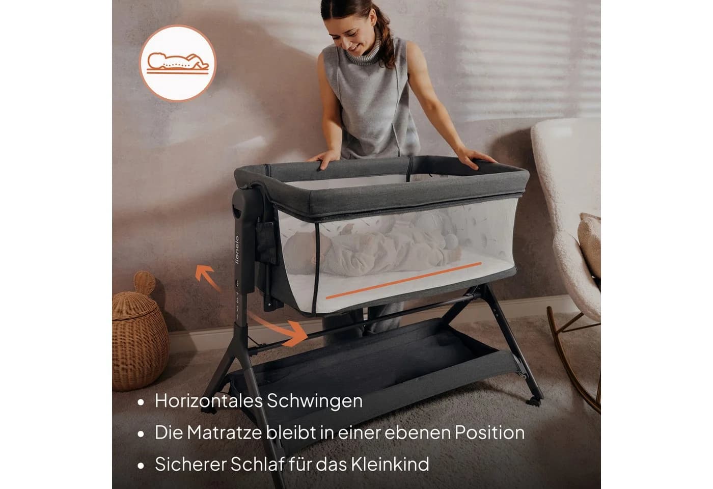 Lionelo Reisebett LEONIE PLUS 3-in-1 Beistellbett Wiege Beige - Bild 3