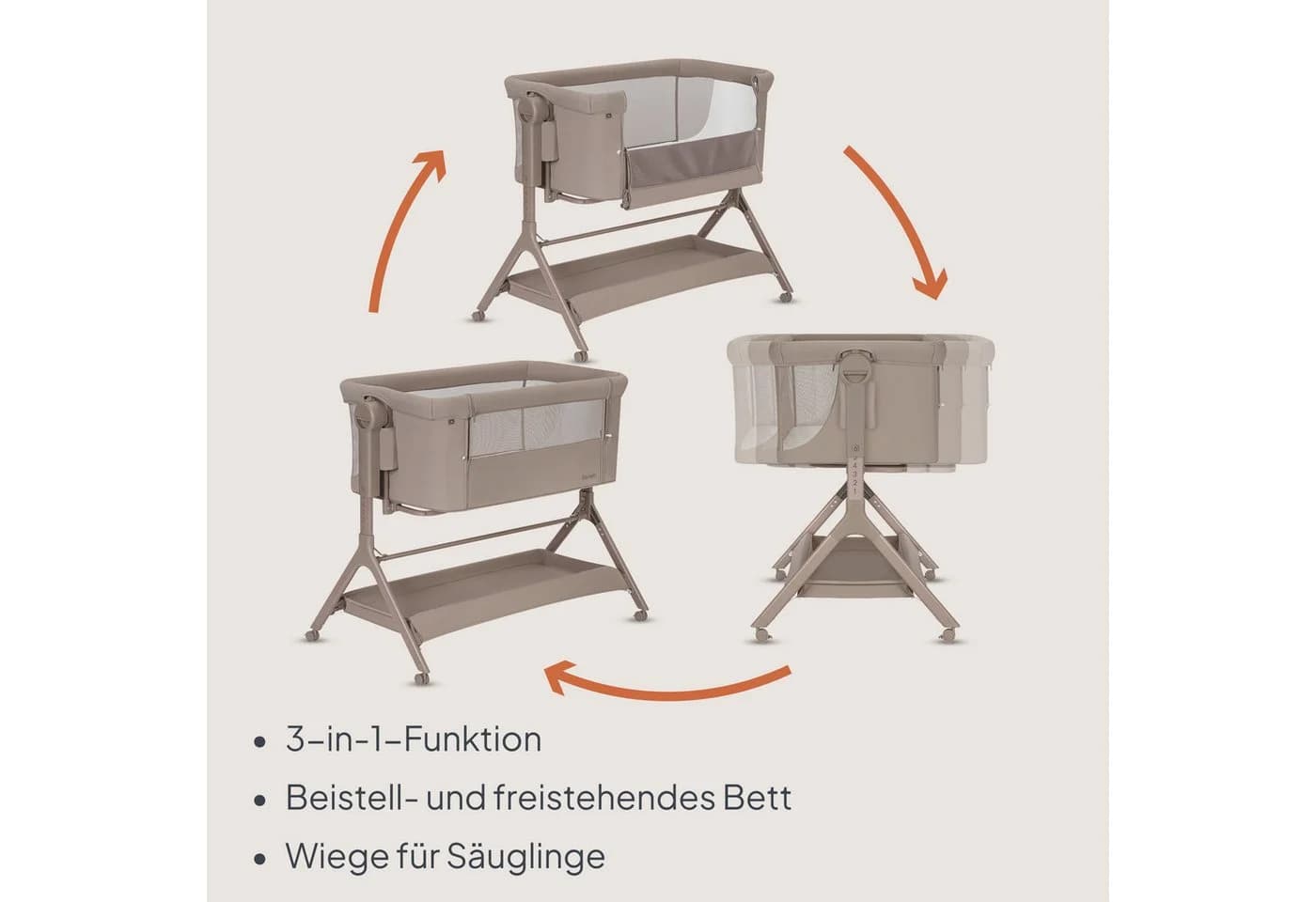 Lionelo Reisebett LEONIE PLUS 3-in-1 Beistellbett Wiege Beige - Bild 4