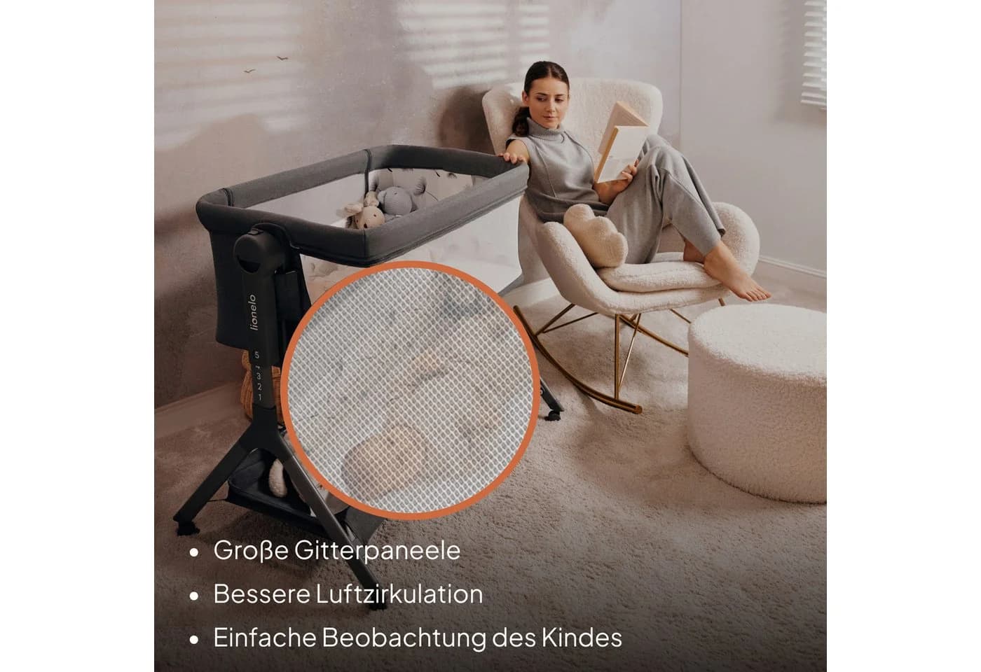 Lionelo Reisebett LEONIE PLUS 3-in-1 Beistellbett Wiege Beige - Bild 5