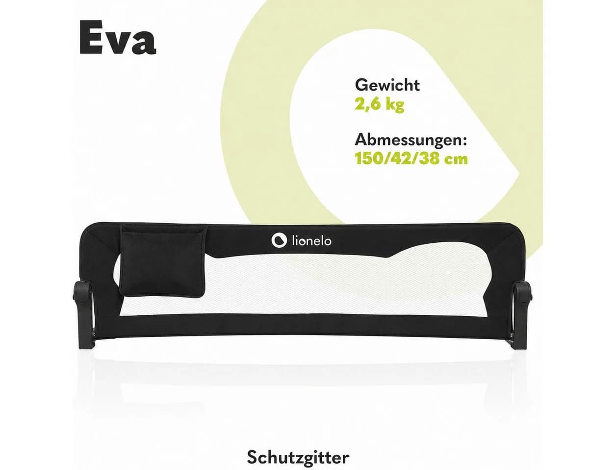 Lionelo Bettschutzgitter Eva Schwarz mit Sicherheitsgurten