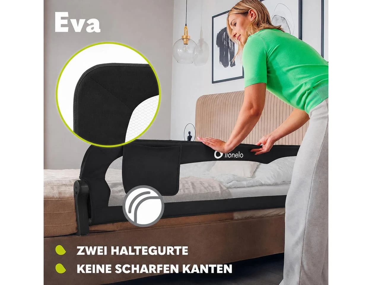 Lionelo Bettschutzgitter Eva Schwarz mit Sicherheitsgurten - Bild 3