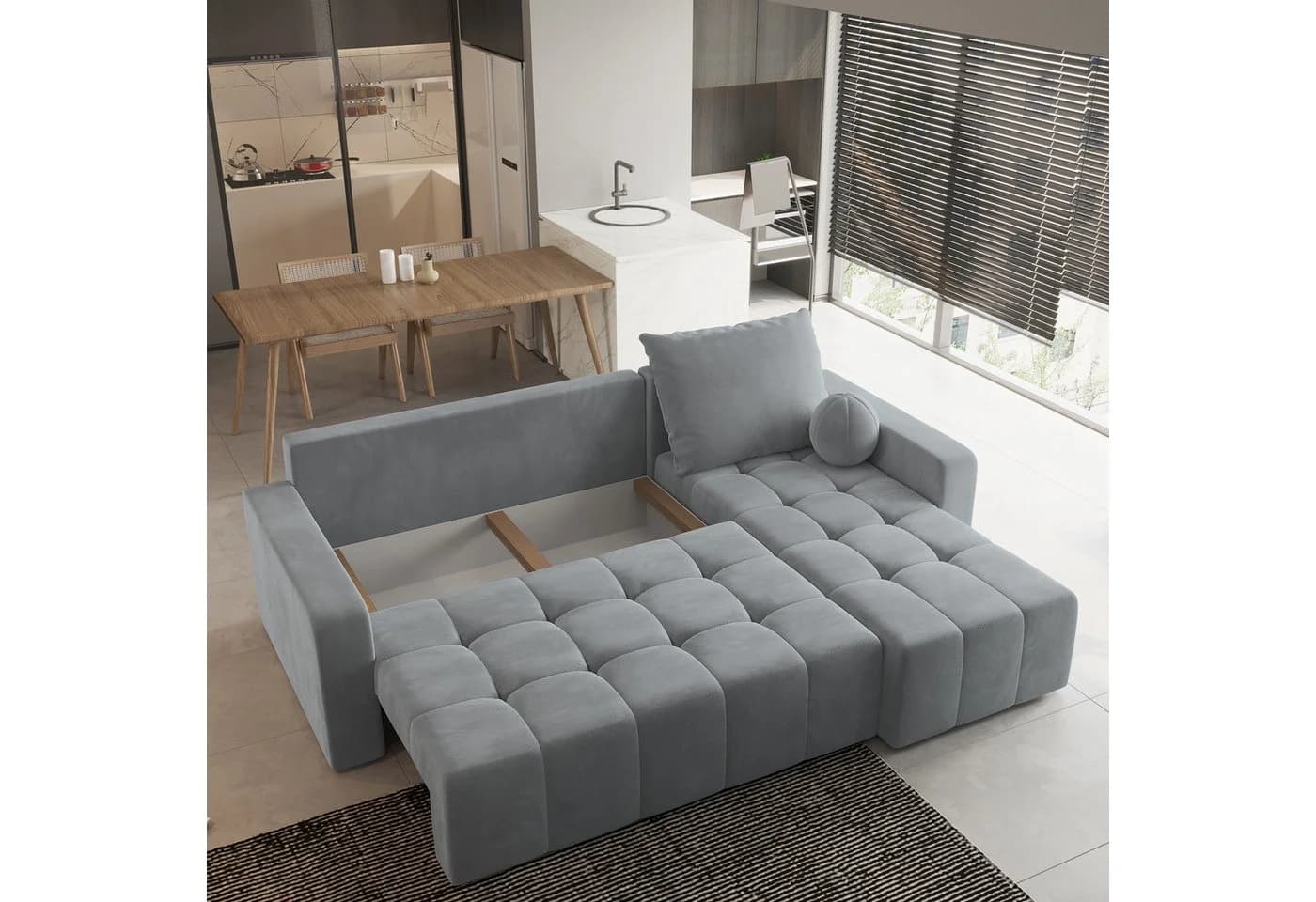 Masseno Ecksofa VOLIRA L-Form Grau mit Schlaffunktion & Bettkasten - Bild 4
