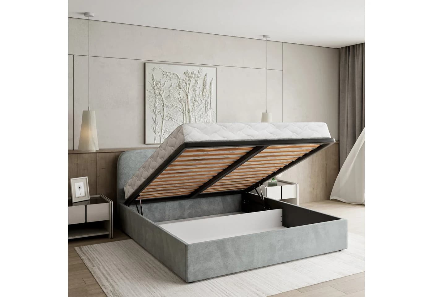 Masseno Boxbett RENIVE Beige mit Bettkasten und gepolstertem Kopfteil - Bild 5